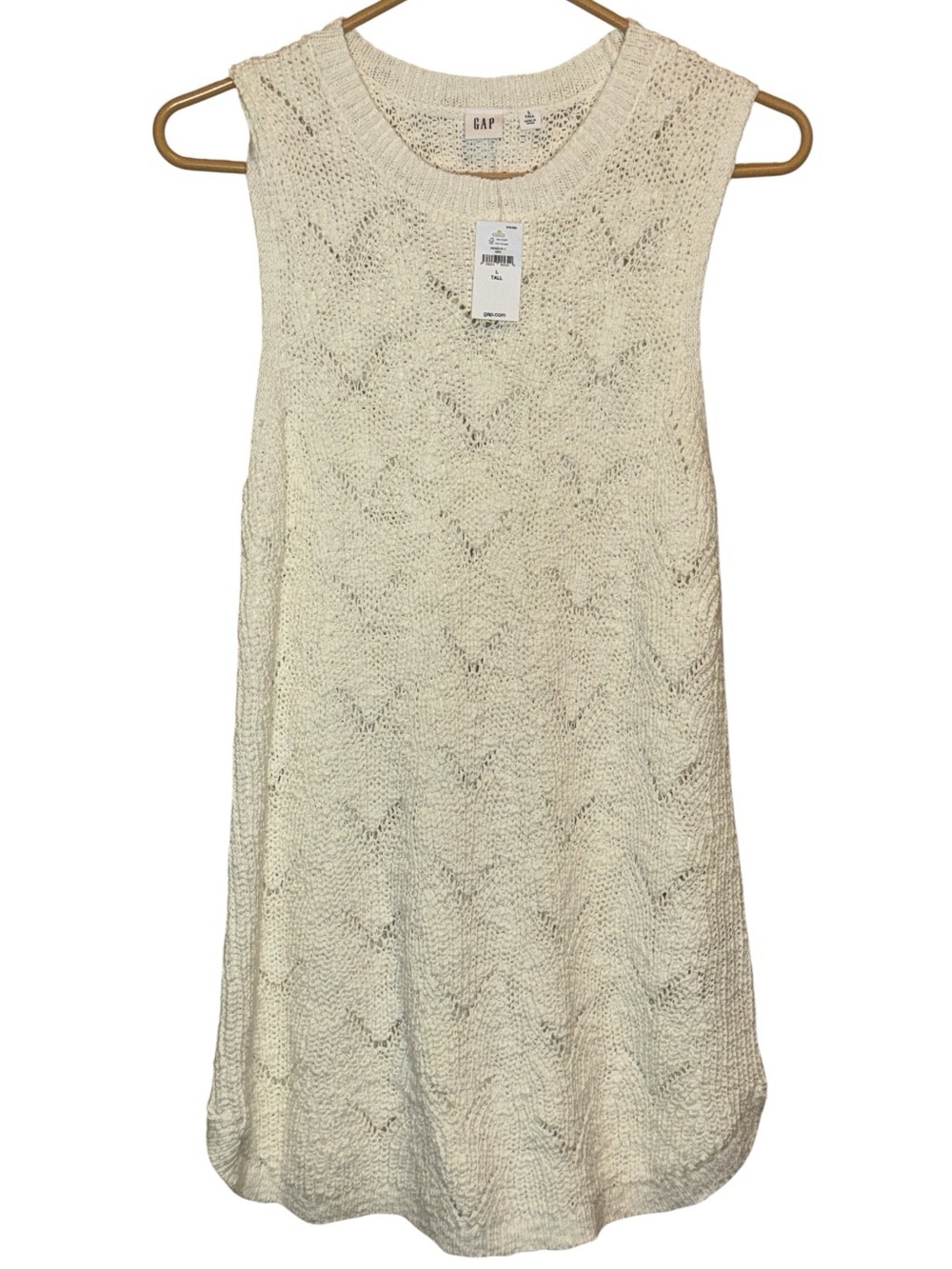 GAP NWT Large/Tall Ivory Open-Knit Crochet Tank Top Snowflake Milk Minimalist